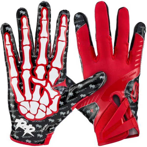 Grip Boost Peace Stealth 6.0 Football Gloves - Red/Black Bones