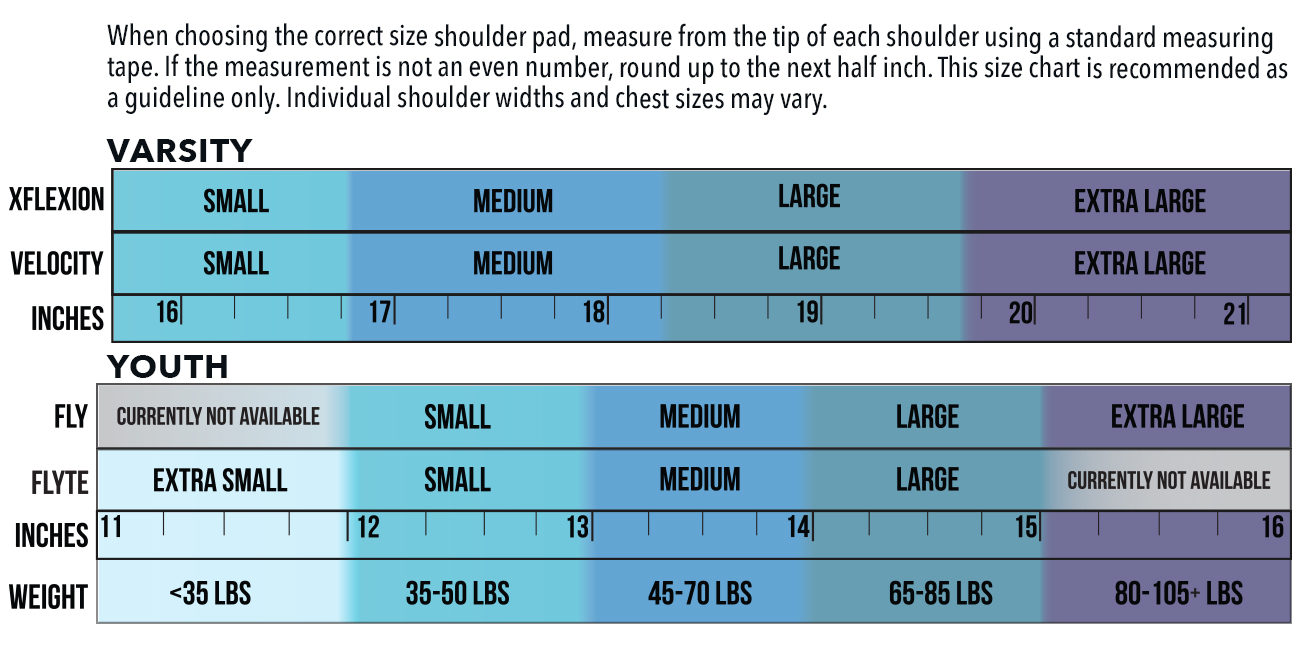 Youth Shoulder Pad Size Chart