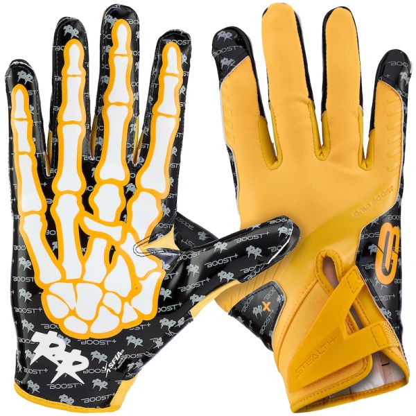 Grip Boost Peace Stealth 6.0 Football Gloves - Yellow/Black Bones